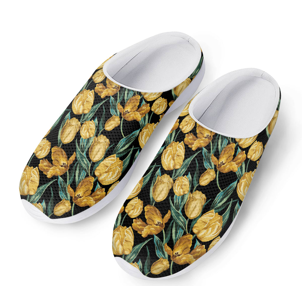 Yellow Tulip Floral Pattern Print Mesh Casual Shoes