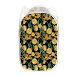 Yellow Tulip Floral Pattern Print Mesh Laundry Hamper