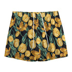 Yellow Tulip Floral Pattern Print Mesh Shorts