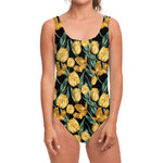 Yellow Tulip Floral Pattern Print One Piece Swimsuit