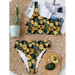 Yellow Tulip Floral Pattern Print One Shoulder Bikini Top