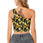 Yellow Tulip Floral Pattern Print One Shoulder Crop Top