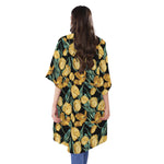 Yellow Tulip Floral Pattern Print Open Front Beach Cover Up