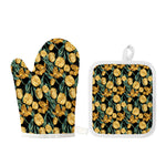 Yellow Tulip Floral Pattern Print Oven Mitt And Pot Holder Set