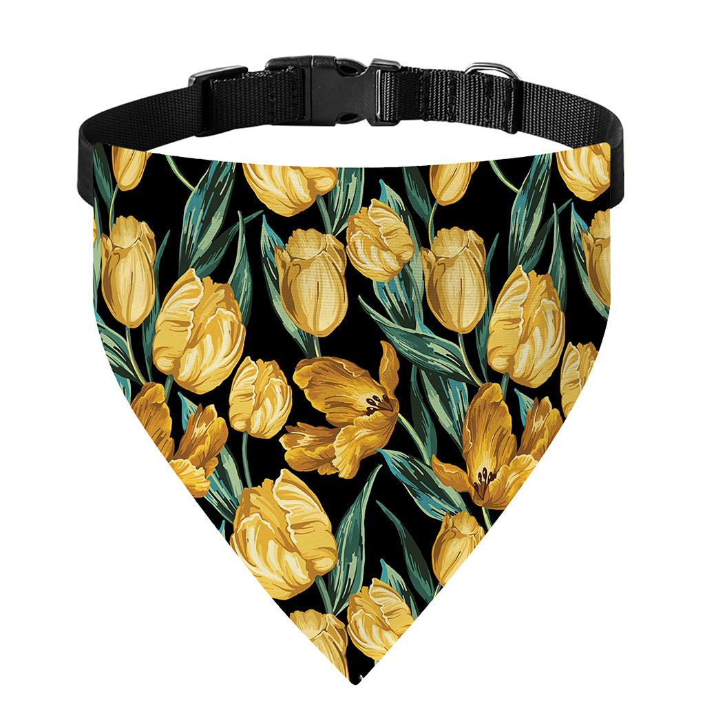 Yellow Tulip Floral Pattern Print Over The Collar Dog Bandana