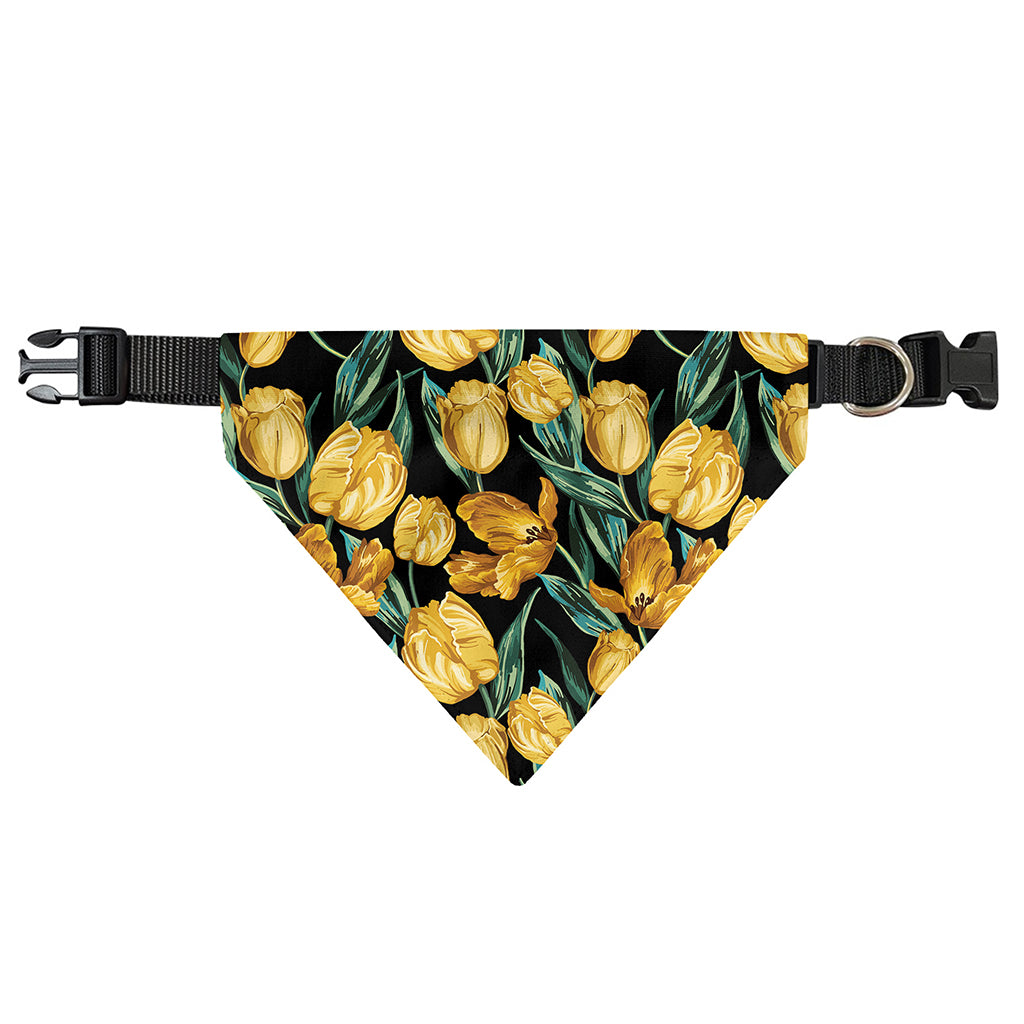 Yellow Tulip Floral Pattern Print Over The Collar Dog Bandana