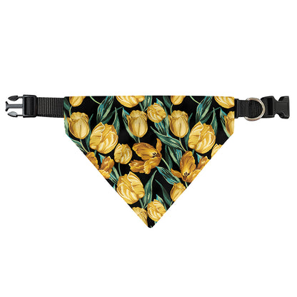 Yellow Tulip Floral Pattern Print Over The Collar Dog Bandana