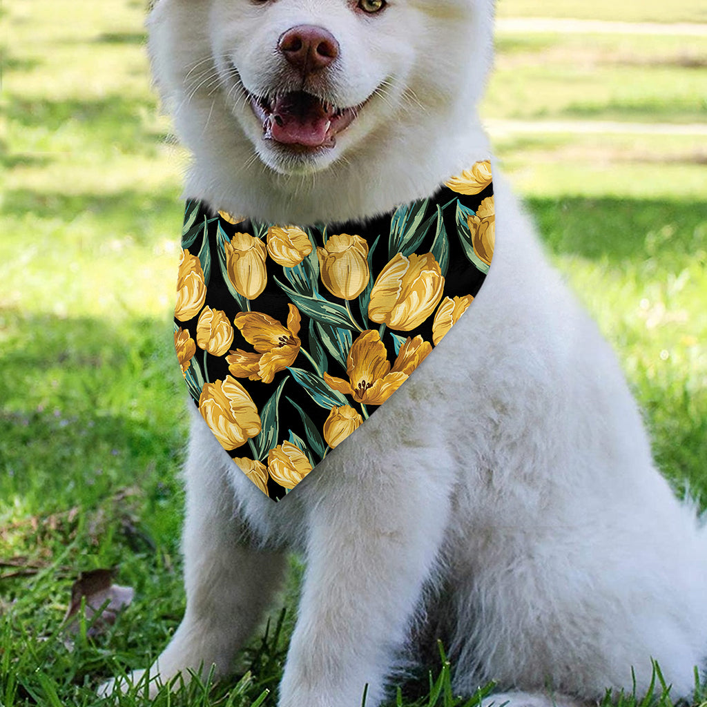 Yellow Tulip Floral Pattern Print Over The Collar Dog Bandana