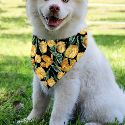 Yellow Tulip Floral Pattern Print Over The Collar Dog Bandana