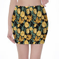 Yellow Tulip Floral Pattern Print Pencil Mini Skirt