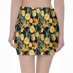 Yellow Tulip Floral Pattern Print Pencil Mini Skirt