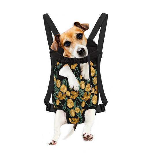 Yellow Tulip Floral Pattern Print Pet Carrier Backpack