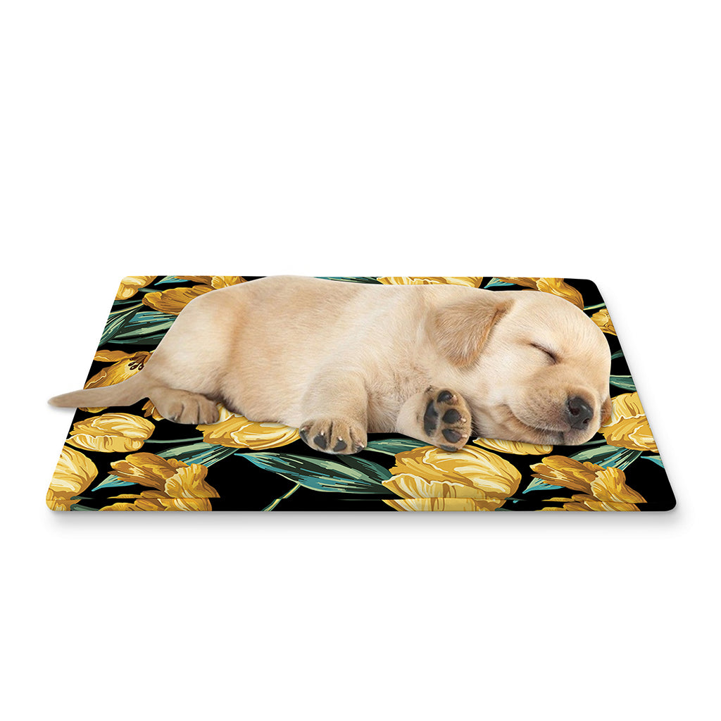 Yellow Tulip Floral Pattern Print Pet Cooling Mat Cover