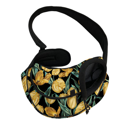 Yellow Tulip Floral Pattern Print Pet Sling Carrier