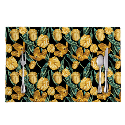 Yellow Tulip Floral Pattern Print Placemat