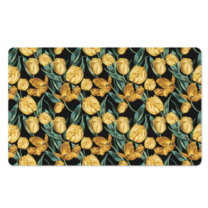 Yellow Tulip Floral Pattern Print Polyester Doormat