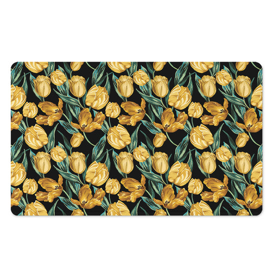 Yellow Tulip Floral Pattern Print Polyester Doormat
