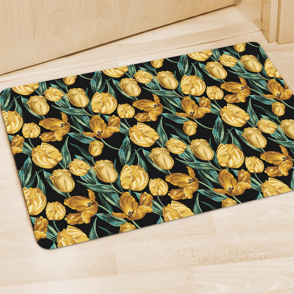 Yellow Tulip Floral Pattern Print Polyester Doormat