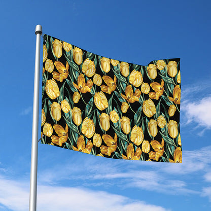 Yellow Tulip Floral Pattern Print Polyester Flag