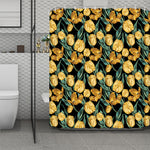 Yellow Tulip Floral Pattern Print Polyester Shower Curtain