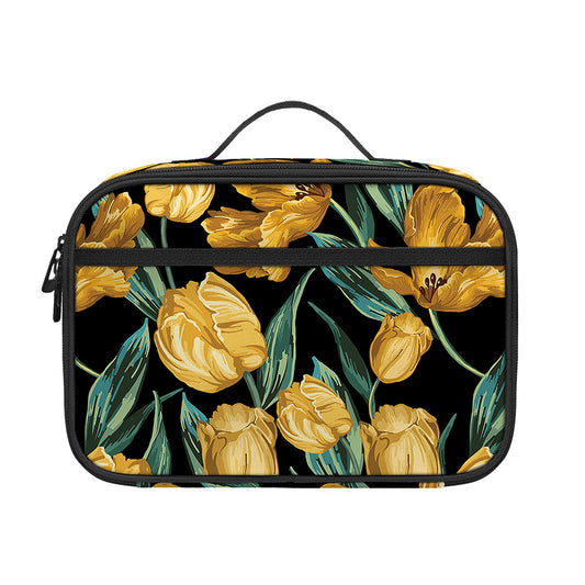 Yellow Tulip Floral Pattern Print Portable Lunch Bag