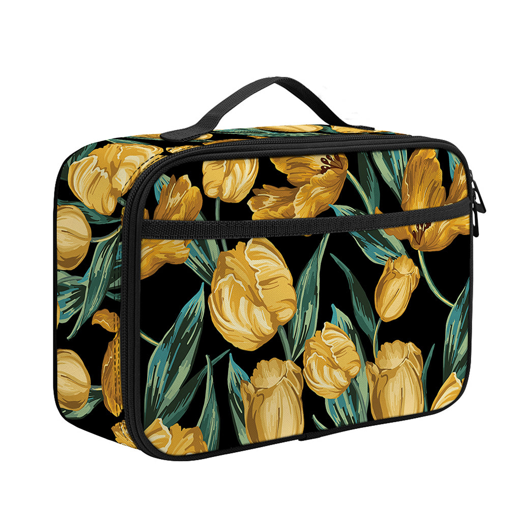 Yellow Tulip Floral Pattern Print Portable Lunch Bag