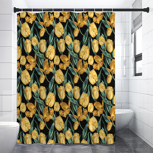 Yellow Tulip Floral Pattern Print Premium Shower Curtain