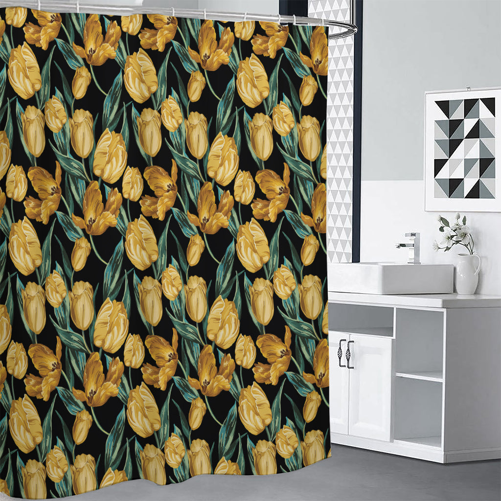 Yellow Tulip Floral Pattern Print Premium Shower Curtain