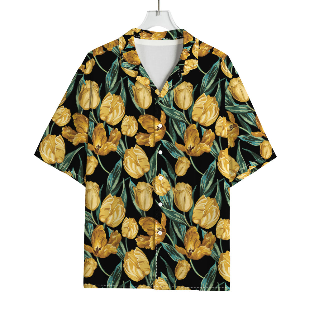 Yellow Tulip Floral Pattern Print Rayon Hawaiian Shirt