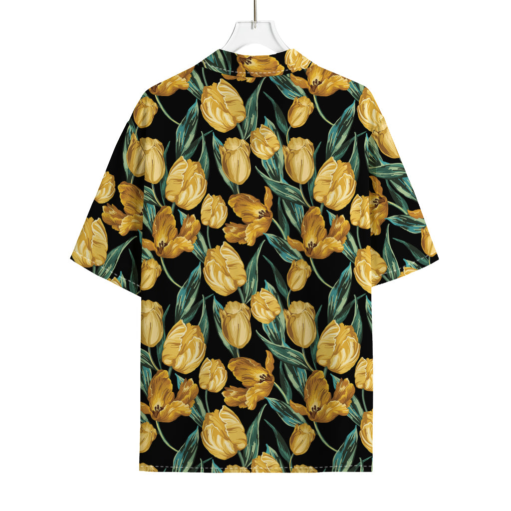 Yellow Tulip Floral Pattern Print Rayon Hawaiian Shirt