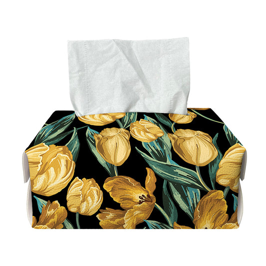 Yellow Tulip Floral Pattern Print Rectangle Tissue Box Cover