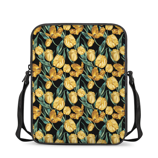 Yellow Tulip Floral Pattern Print Rectangular Crossbody Bag