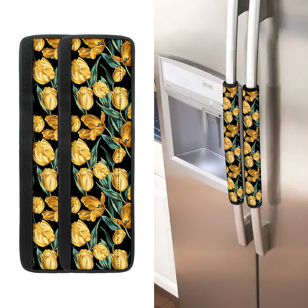 Yellow Tulip Floral Pattern Print Refrigerator Handle Covers
