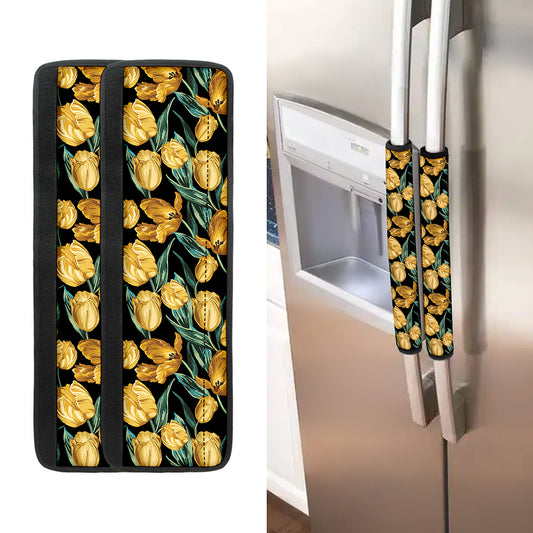 Yellow Tulip Floral Pattern Print Refrigerator Handle Covers