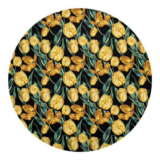 Yellow Tulip Floral Pattern Print Round Blanket