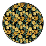 Yellow Tulip Floral Pattern Print Round Floor Mat