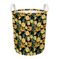 Yellow Tulip Floral Pattern Print Round Laundry Basket