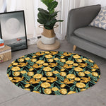 Yellow Tulip Floral Pattern Print Round Rug