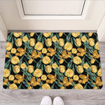 Yellow Tulip Floral Pattern Print Rubber Doormat