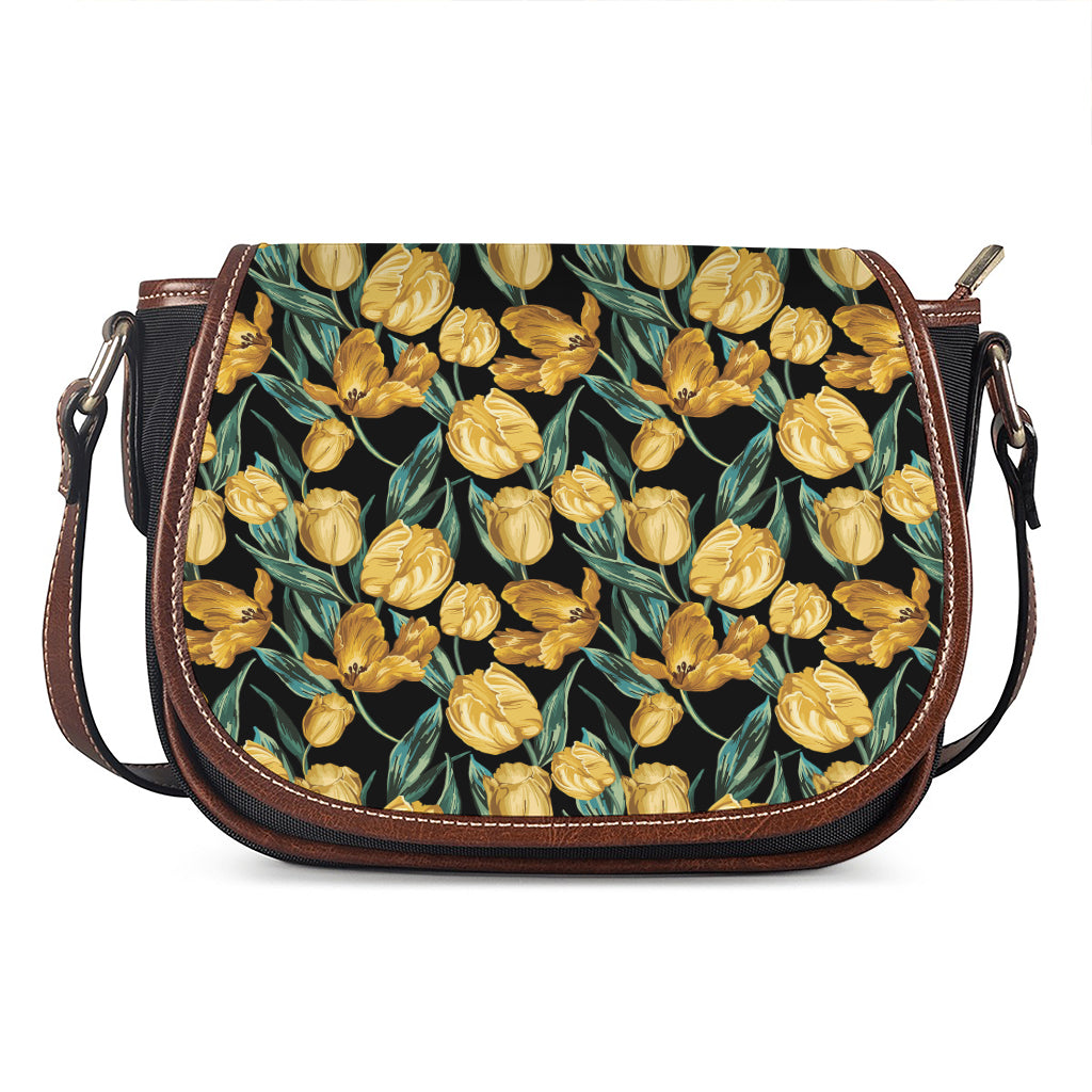 Yellow Tulip Floral Pattern Print Saddle Bag