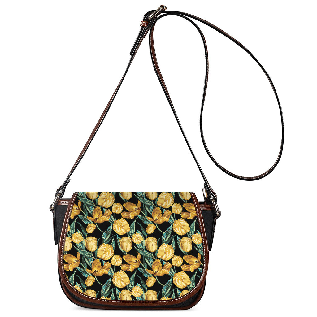 Yellow Tulip Floral Pattern Print Saddle Bag
