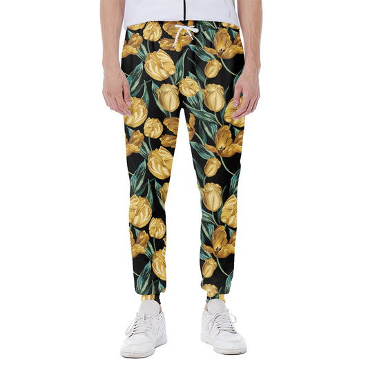 Yellow Tulip Floral Pattern Print Scuba Joggers