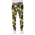 Yellow Tulip Floral Pattern Print Scuba Joggers
