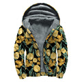 Yellow Tulip Floral Pattern Print Sherpa Lined Zip Up Hoodie