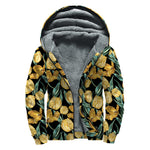 Yellow Tulip Floral Pattern Print Sherpa Lined Zip Up Hoodie