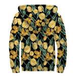 Yellow Tulip Floral Pattern Print Sherpa Lined Zip Up Hoodie