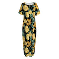Yellow Tulip Floral Pattern Print Short Sleeve Long Nightdress