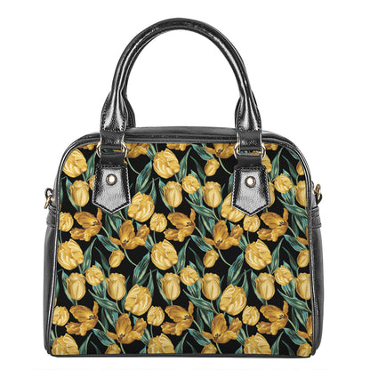 Yellow Tulip Floral Pattern Print Shoulder Handbag