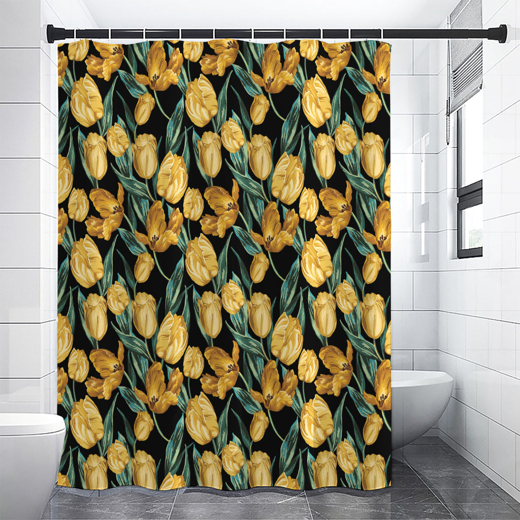 Yellow Tulip Floral Pattern Print Shower Curtain