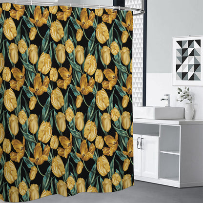 Yellow Tulip Floral Pattern Print Shower Curtain